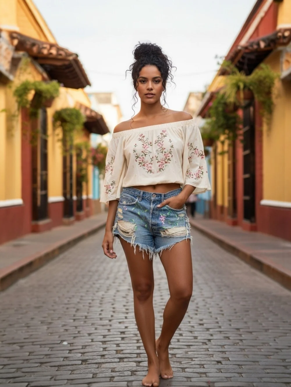 ✨️Vintage! Levi's Denim High-Rise Women's Jean Shorts with Floral Embroidery!